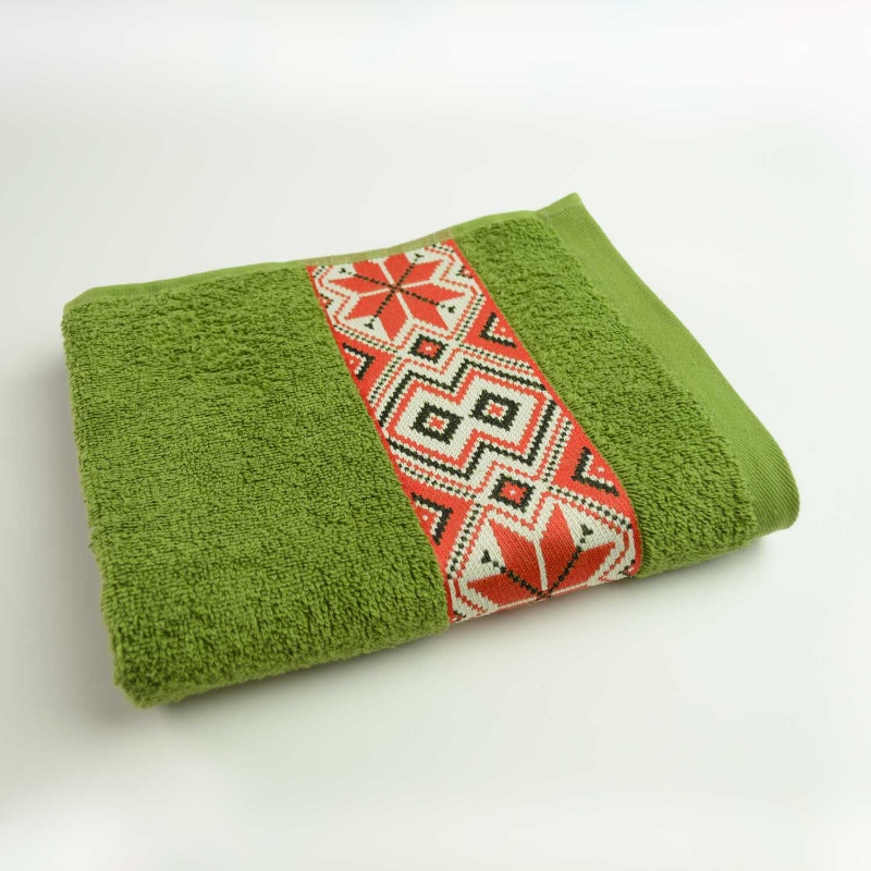 Рушник махровий з вишивкою GM Textile 40х70см Ukrainian style 450г/м2 (Зелений)